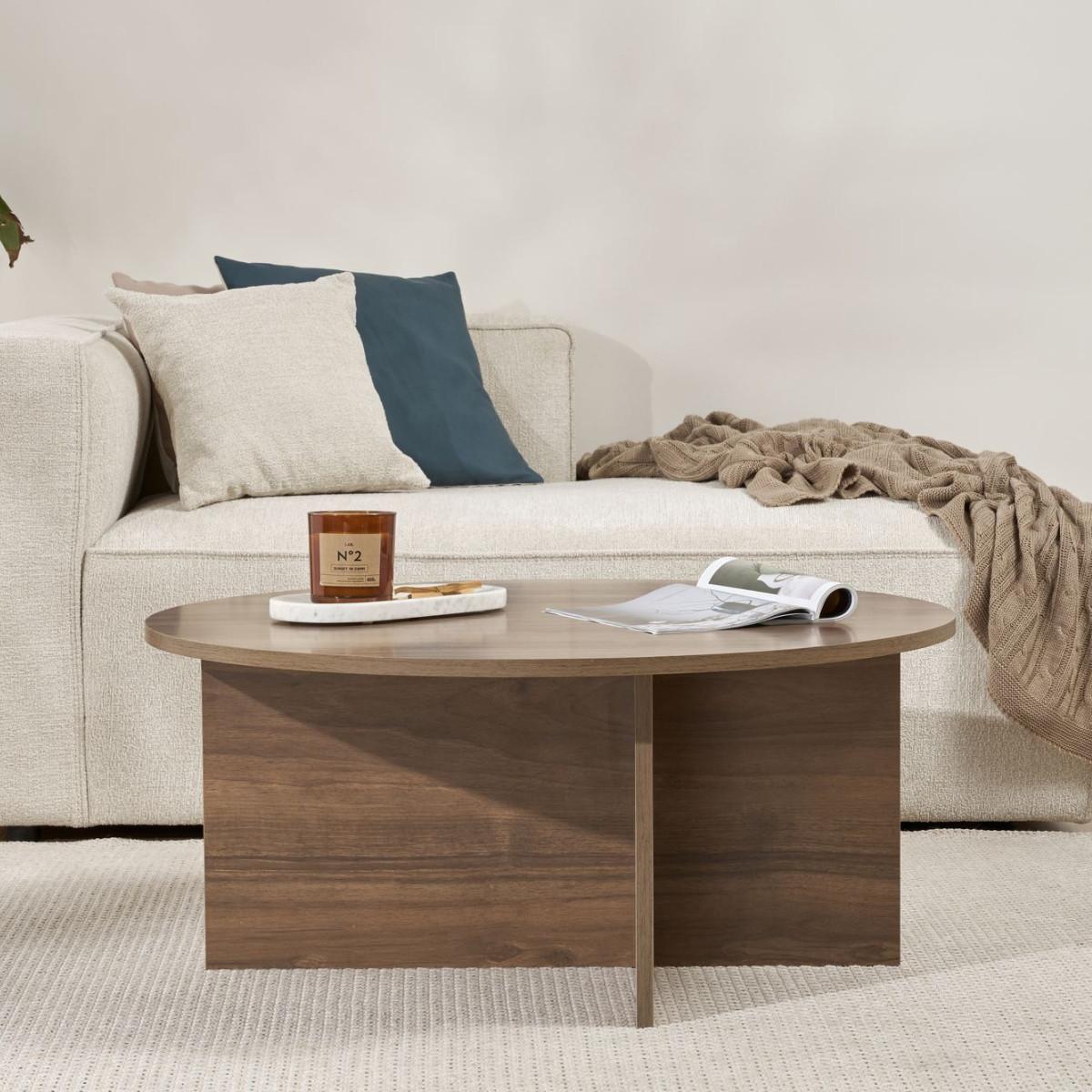 COUCHTISCH mit abgerundeter Platte - soleil 90/90/40 cm - Naturfarben, Holzwerkstoff (95/90/40cm) - Calicosy