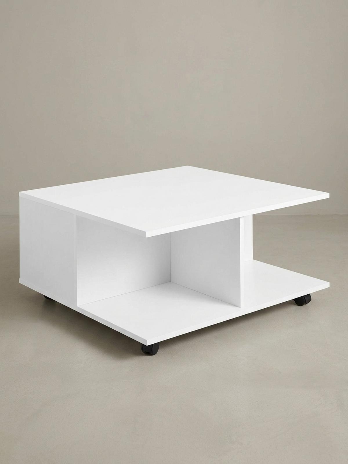 COUCHTISCH mit Rollen, Melaminharzbeschichtung und 2 Schubladen, Weiß 70x70x36 cm - Schwarz/Weiß, Holz (70/70/36cm) - KADIMA DESIGN