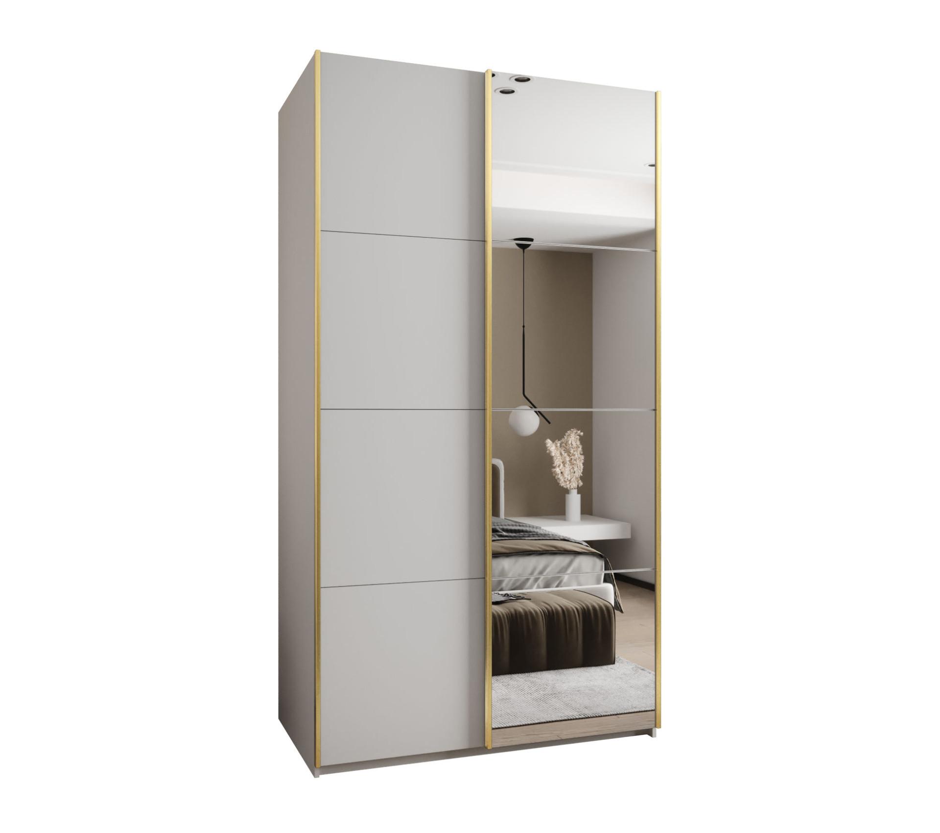SCHWEBETÜRENSCHRANK 245,5/130/64 2-türig - Goldfarben/Weiß, Holz/Metall (130/245/64cm) - Abiks Möbel