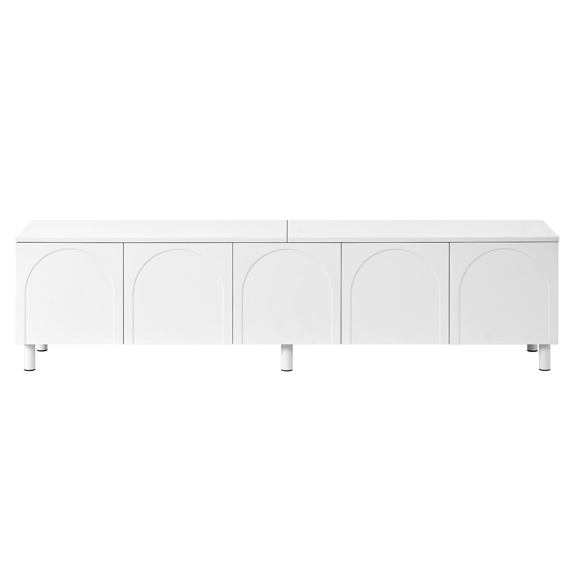 TV-LOWBOARD Weiß 180cm mit 5 Türen Bogen-Design & Metallfüßen - Weiß, Holzwerkstoff (180/45/38cm) - Urban Meuble