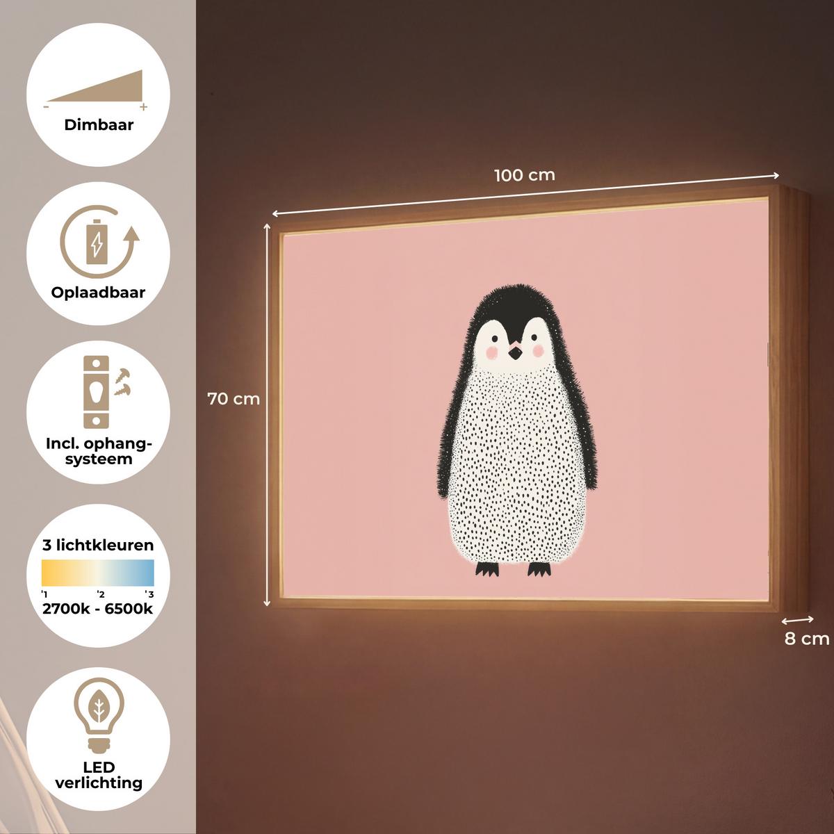 WANDLEUCHTE MIT AKKU Pinguin - Punkte - Minimalistisch - Rosa 100x70 cm - Rosa, Holzwerkstoff (100/70/8cm) - OnlyWow