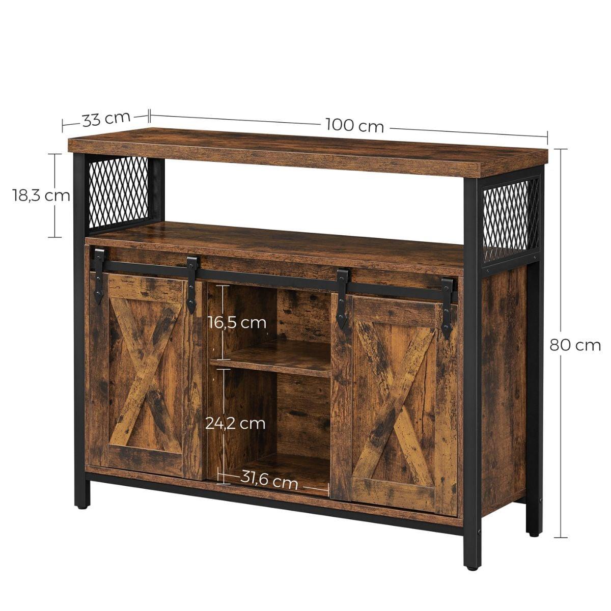 SIDEBOARD im Industriestil mit Schiebetüren - L100 cm - Braun, Holzwerkstoff (33/80/111.5cm) - Calicosy