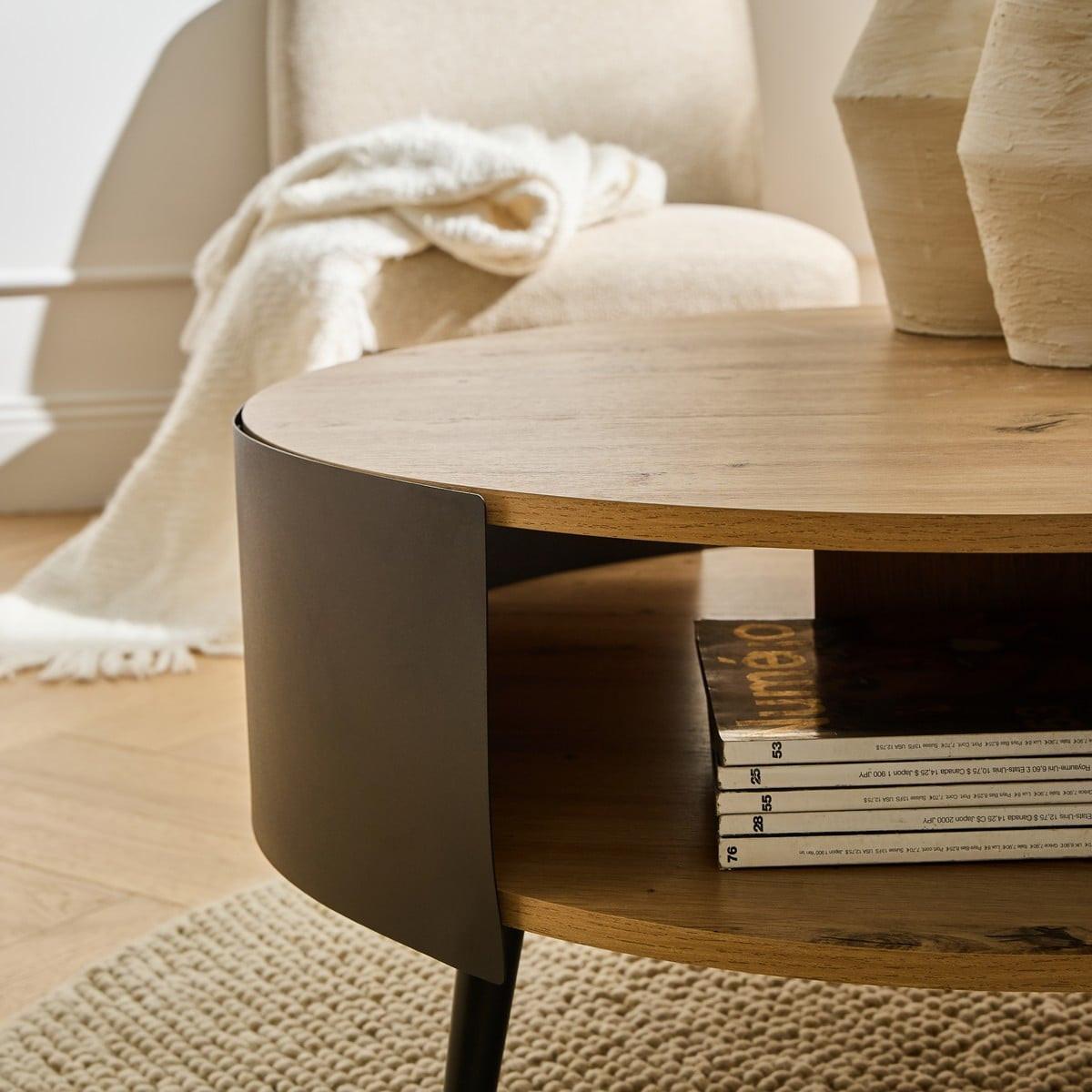 COUCHTISCH mit 2 Ebenen und schwarzen Metallseiten eklo 80/39/80 cm - Eichefarben, Holzwerkstoff (89/80/39cm) - Calicosy