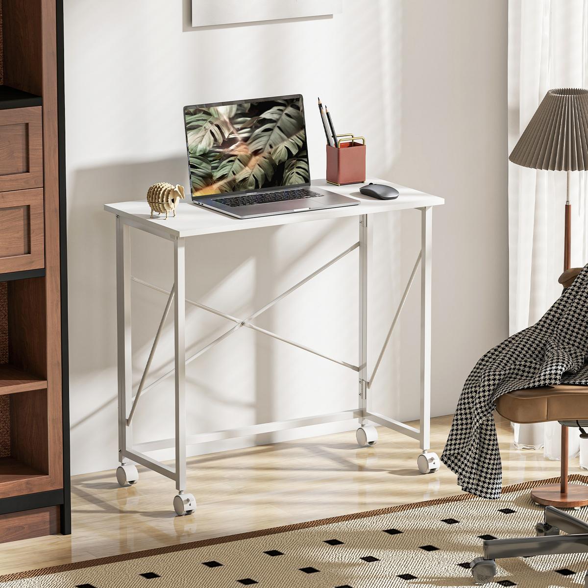 SCHREIBTISCH aus MDF Stahl Weiß - Weiß, Holzwerkstoff (80/40/75cm) - HOMCOM