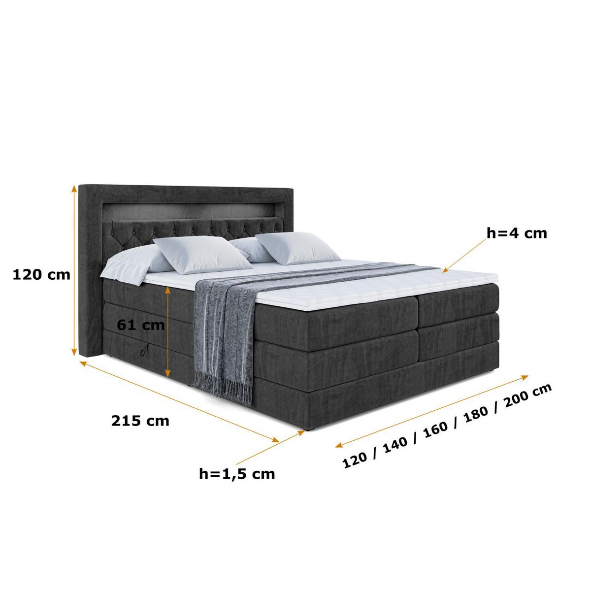 BOXSPRINGBETT NOEL GOLD KING - 180x200 - H3/H4 - Schwarz - Schwarz, Holzwerkstoff (180/200cm) - ALTDECOR