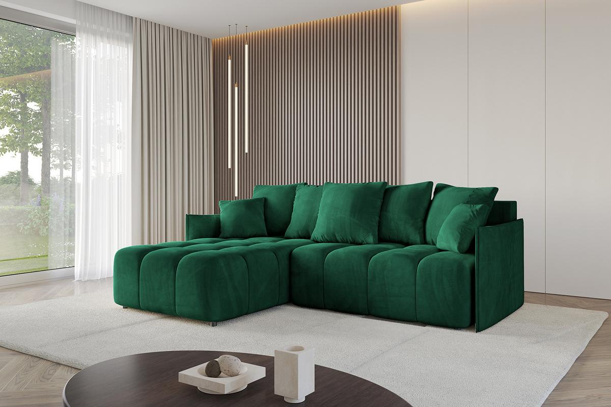 ECKSOFA Ottomane links LONLI-L 251x189x68 Dunkelgrün Velours - Dunkelgrün, Holzwerkstoff/Kunststoff (251/189cm) - ALTDECOR