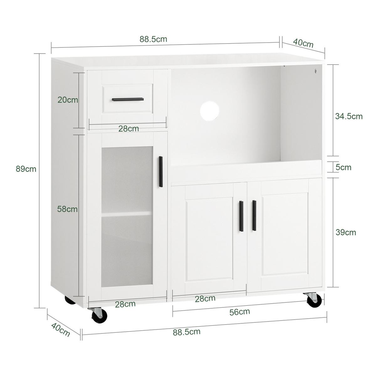 MIKROWELLENSCHRANK, Sideboard auf Rollen, Weiß - Weiß, Holzwerkstoff (89/89/40cm) - SoBuy