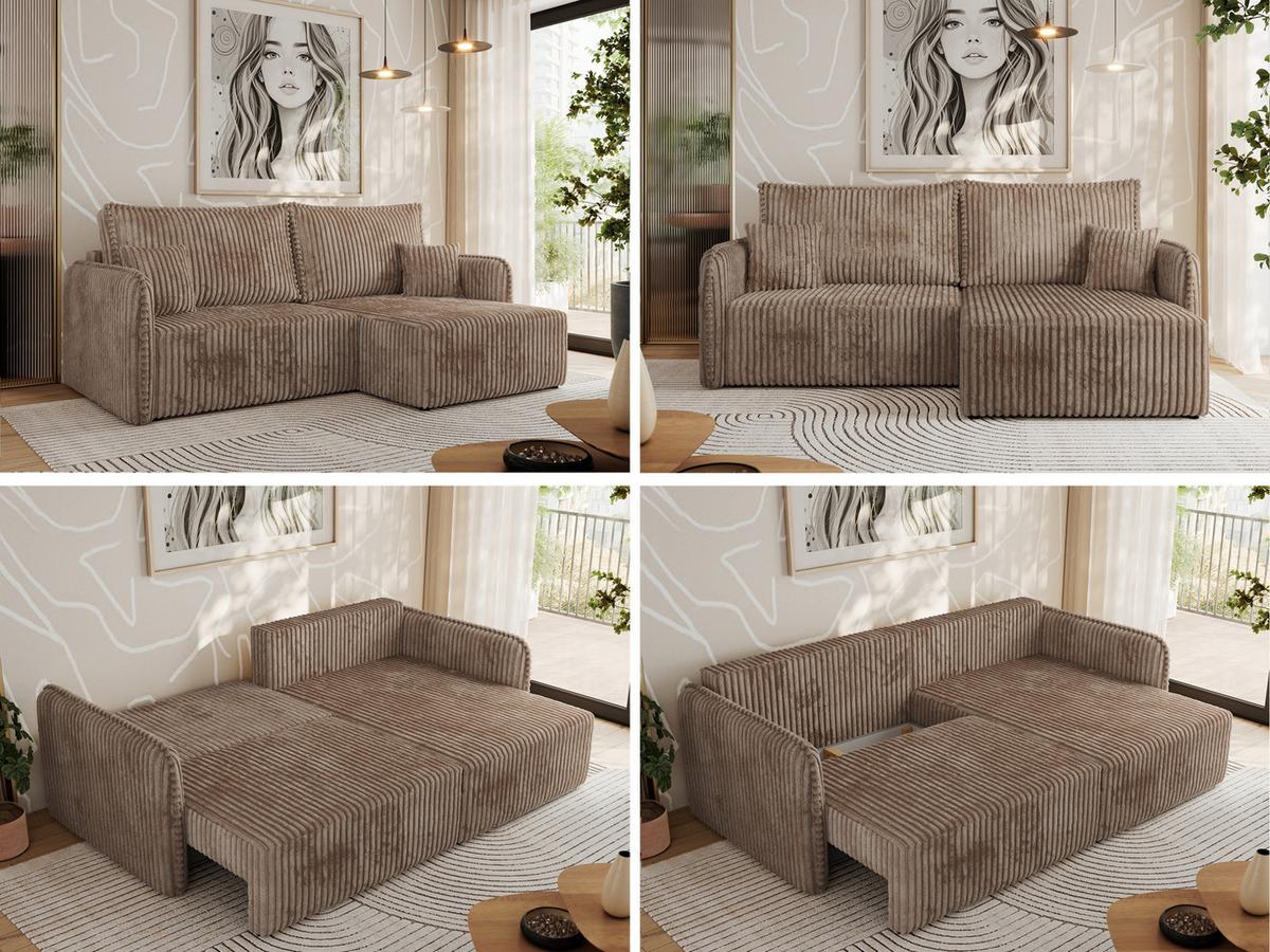 ECKSCHLAFSOFA MESTO L Braun Cord - rechts - Schwarz/Braun, Kunststoff/Textil (147/227cm) - MKS
