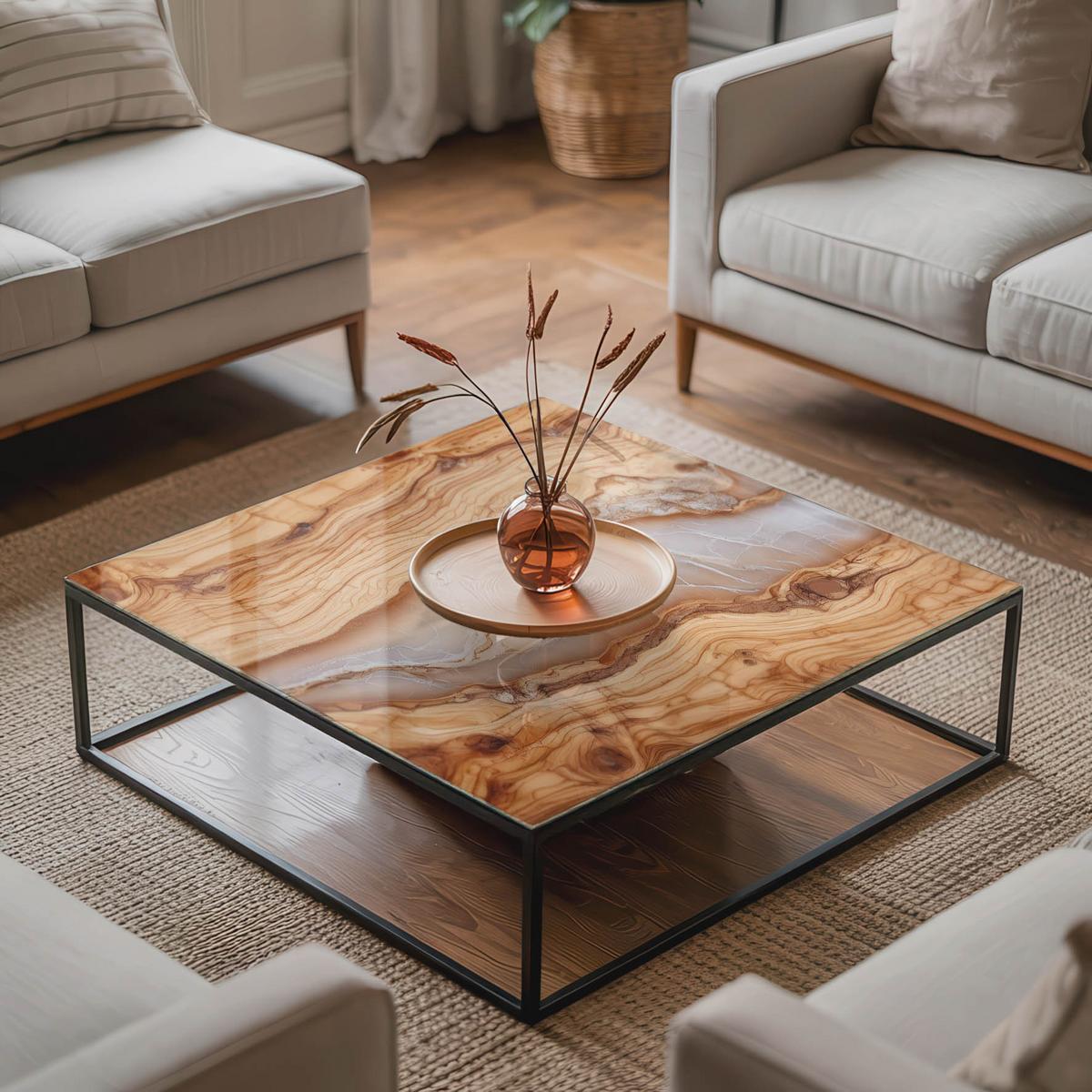 TISCHPLATTE 60x60 cm Naturholz mit Harz - Beige, Glas (0.4/60/60cm) - TULUP