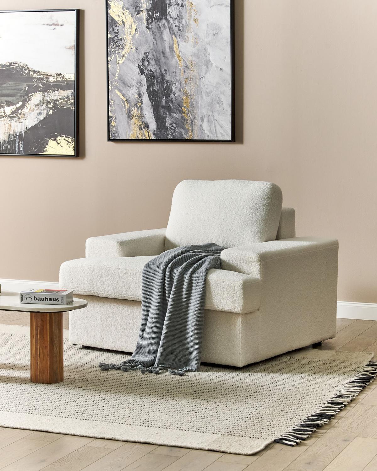 SESSEL Bouclé cremeweiß Alla - Weiß, Textil (108/85/103cm) - Beliani