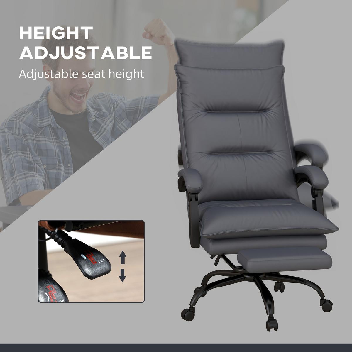 MASSAGE-BÜROSTUHL, Polyester, Schaumstoff, MDF, Stahl, Dunkelgrau - Dunkelgrau, Kunststoff (74/121.5/66cm) - Vinsetto