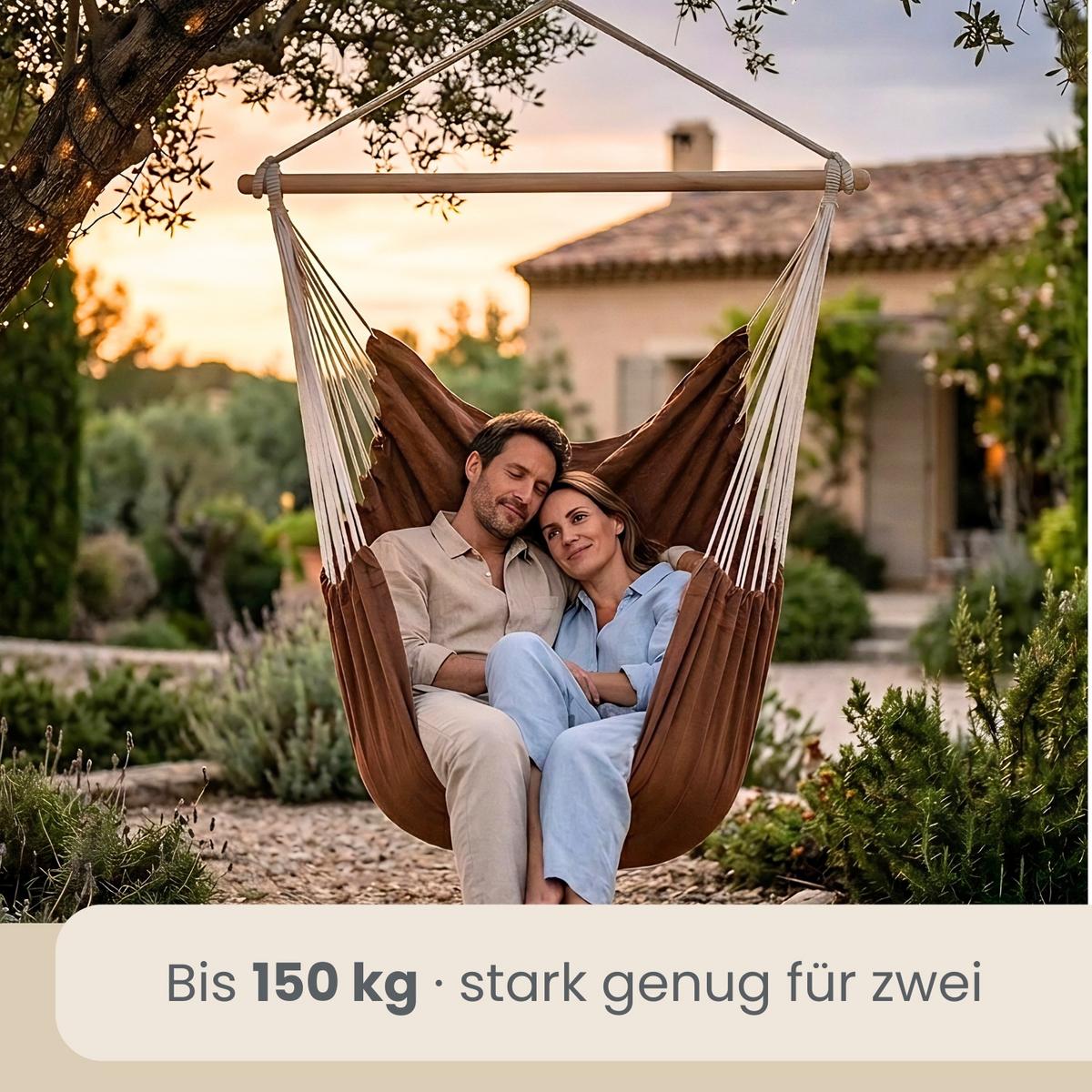 XXL HÄNGESESSEL 185/130 cm Belastbar bis 150 kg Braun - Braun, Textil (130/155/185cm) - Amanka