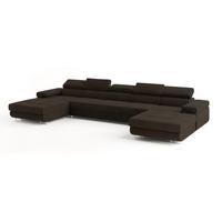 WOHNLANDSCHAFT OMBRA Braun Velours-Stoff mit Schlaffunktion - Braun, Holz (425/90/202cm) - MASSENO