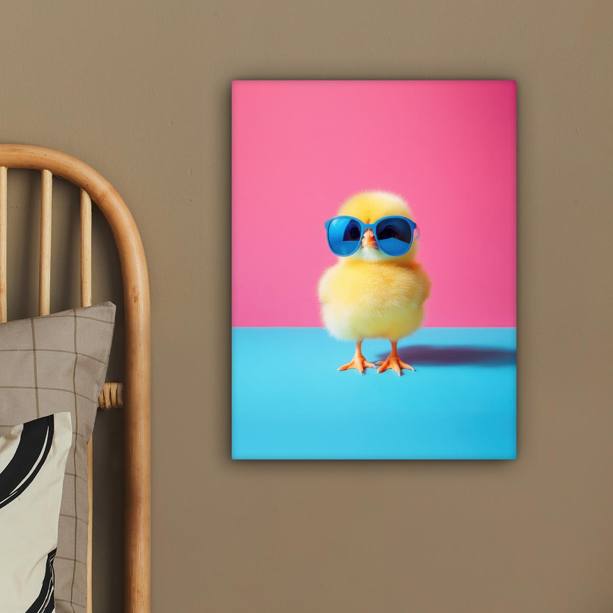 LEINWANDBILD Chick - Sonnenbrille - Blau Room Decor 30x40 cm - Pink/Gelb, Textil (30/40cm) - MuchoWow