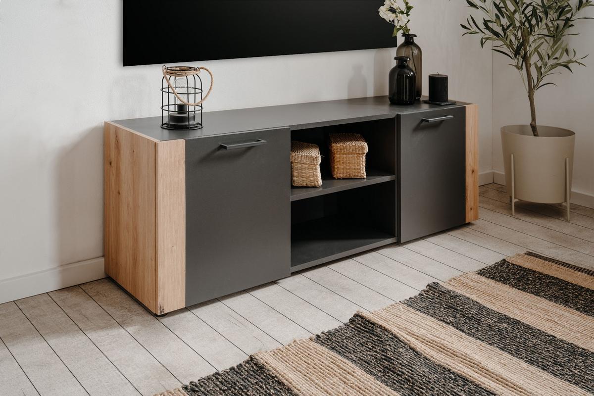 TV-ELEMENT Cento 56A Anthrazit - Anthrazit, Holzwerkstoff/Kunststoff (47.5/138/34.5cm) - Calicosy