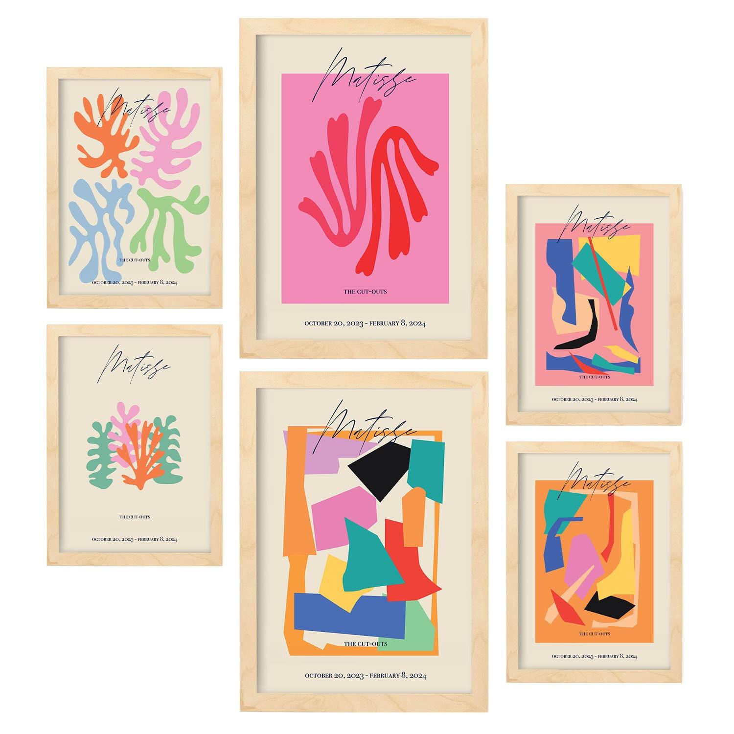 POSTER Set Mit 6 Matisse Sammlung A3 & A4 Rahmen Aus Hellem Holz - Beige, Papier (29/3cm) - Nacnic