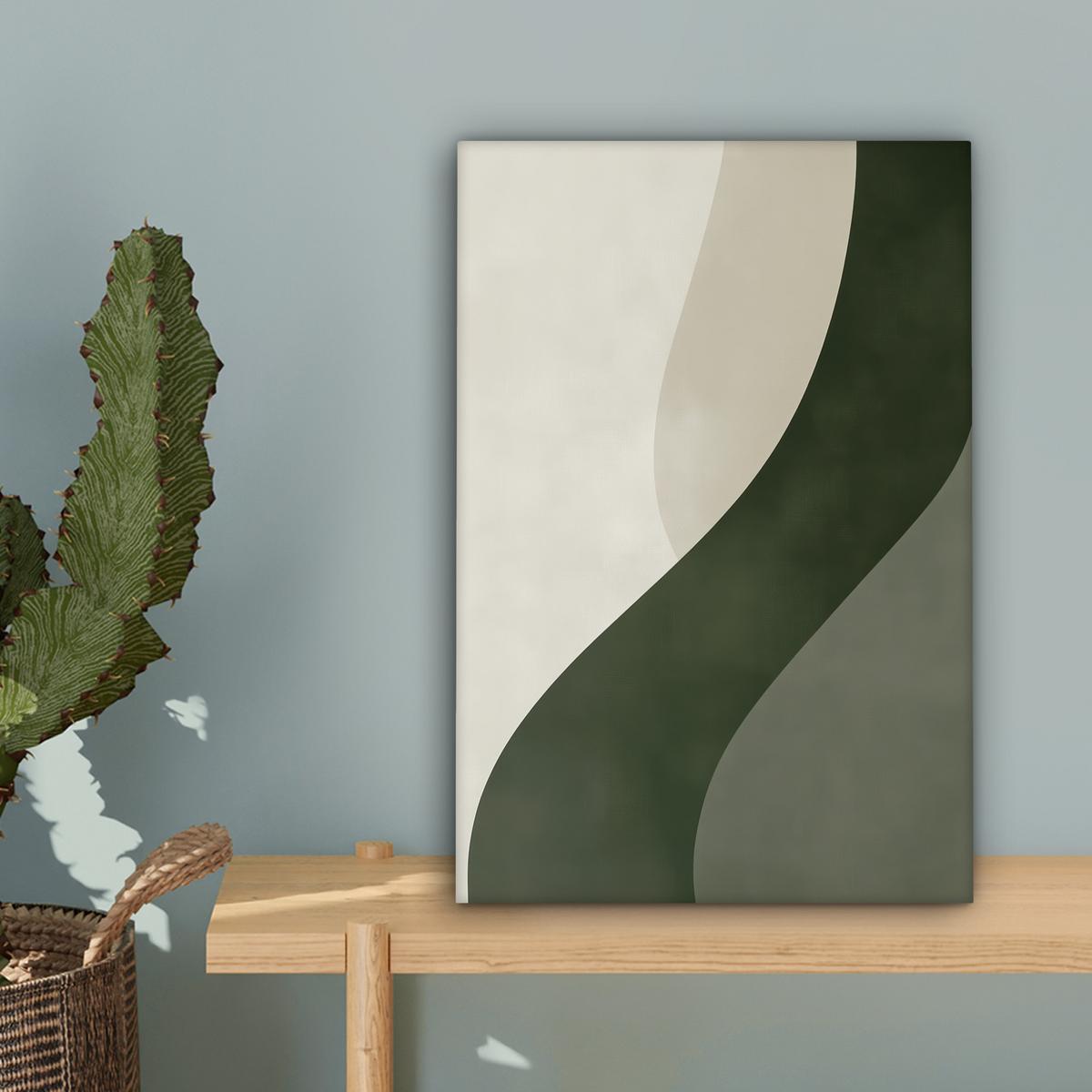 LEINWANDBILD Japandi - Grün - Abstrakt - Modern Deko Wohnzimmer 20x30 cm - Salbeigrün, Textil (20/30cm) - MuchoWow