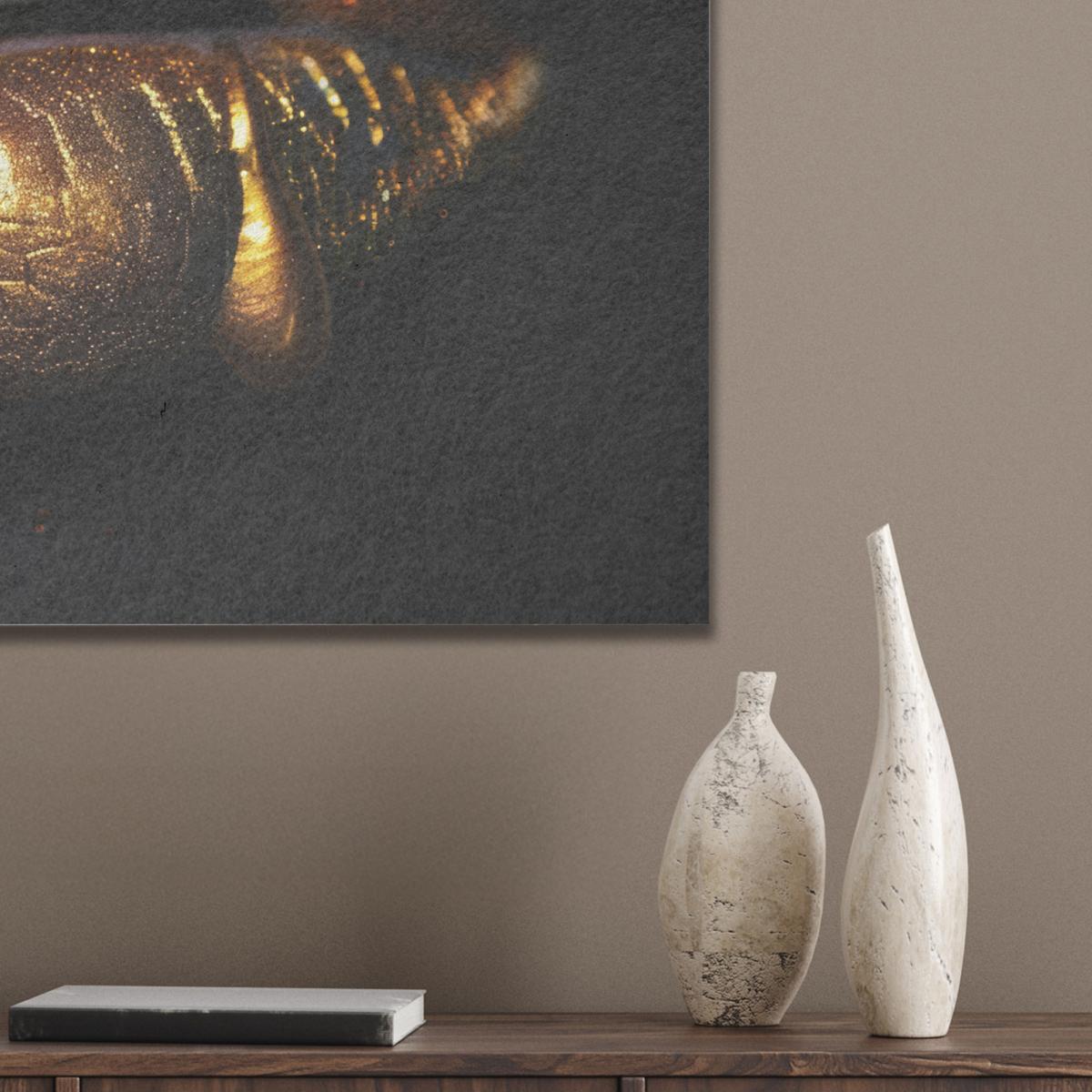 AKUSTIKBILD Frau - Porträt - Lippen - Gold - Schwarz Wanddeko 70x50 cm - Schwarz, Kunststoff (70/50/0.9cm) - MuchoWow