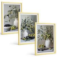 BILDER SET 3er Set - 40x60 cm Goldrahmen - Oliven in grauen Vasen - Goldfarben, Kunststoff (40/60cm) - TULUP