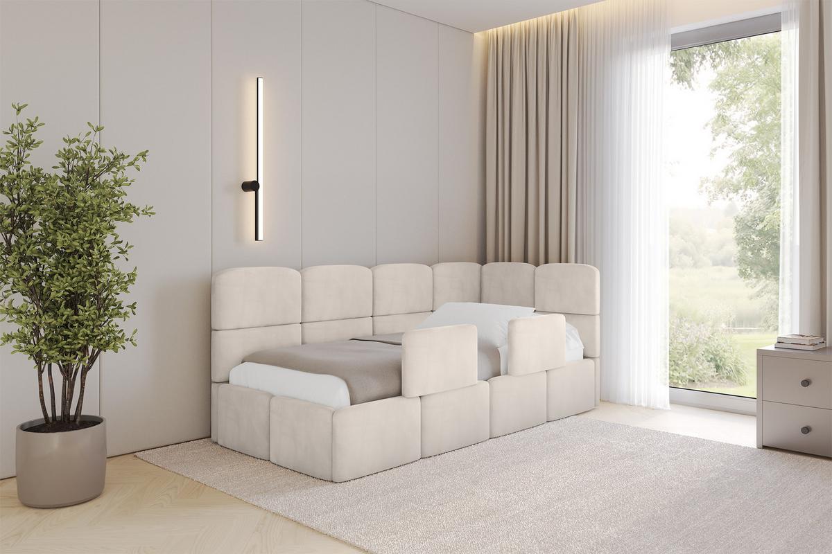 EINZELLBETT Jugendbett mit Bettkasten, Links - KIVY 90x200 Beige - Beige, Holzwerkstoff/Textil (90/200cm) - ALTDECOR