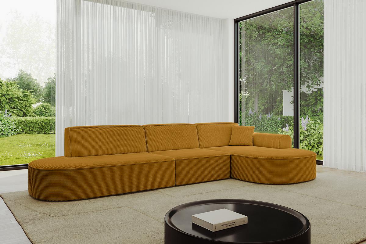 ECKSOFA Ottomane Rechts MARI-L2 - 328x171x79 cm Senfgelb Cord - Gelb/Schwarz, Holzwerkstoff/Kunststoff (171/328cm) - ALTDECOR