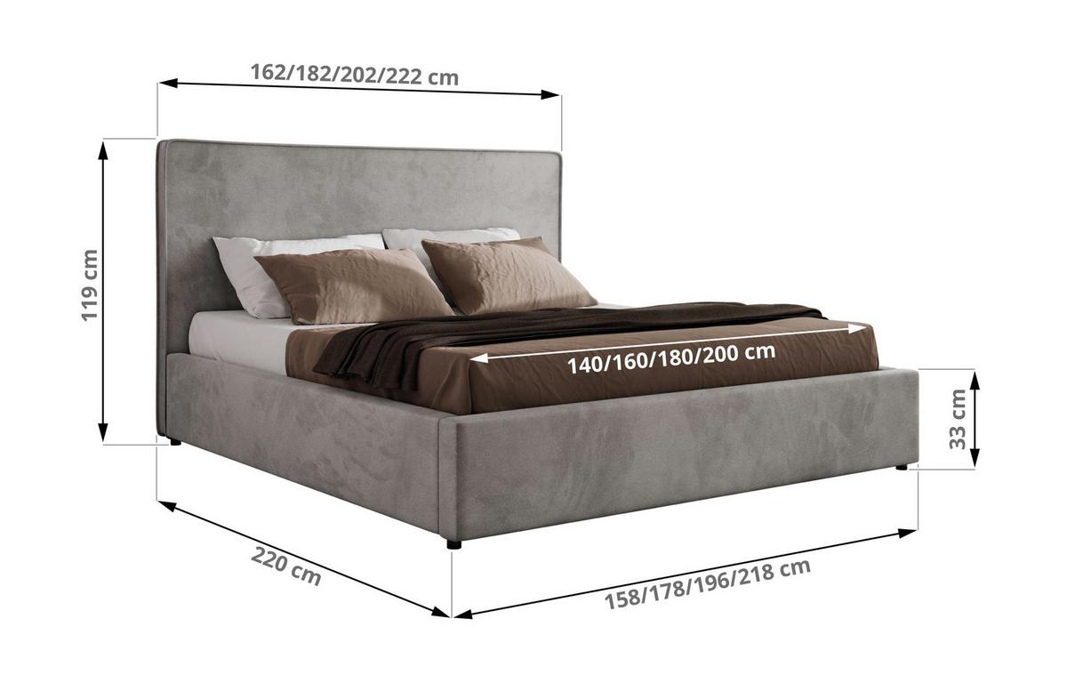 POLSTERBETT CORIVO CLASSIC 140/200 - Hellgrau Velvet - Multipocket-Matratze - Hellgrau, Textil (140/200cm) - MKS