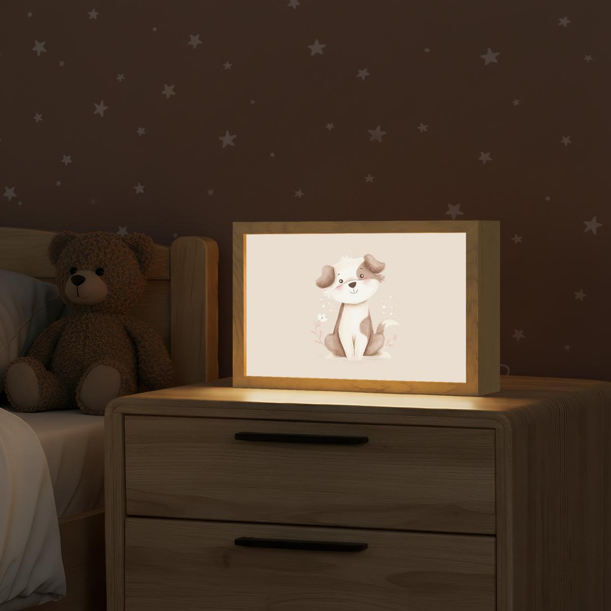 NACHTTISCHLAMPE Hund - Gefleckt - Braun 30x20 cm - Beige, Holzwerkstoff (8/30/20cm) - OnlyWow