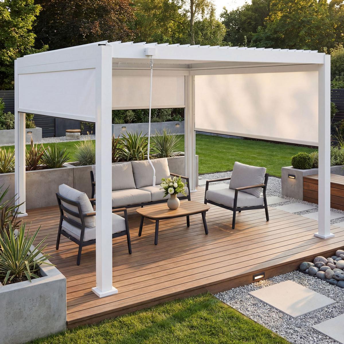 PERGOLA MIT SEITENWAND Weiß - Weiß, Metall (302/235/302cm) - MCW