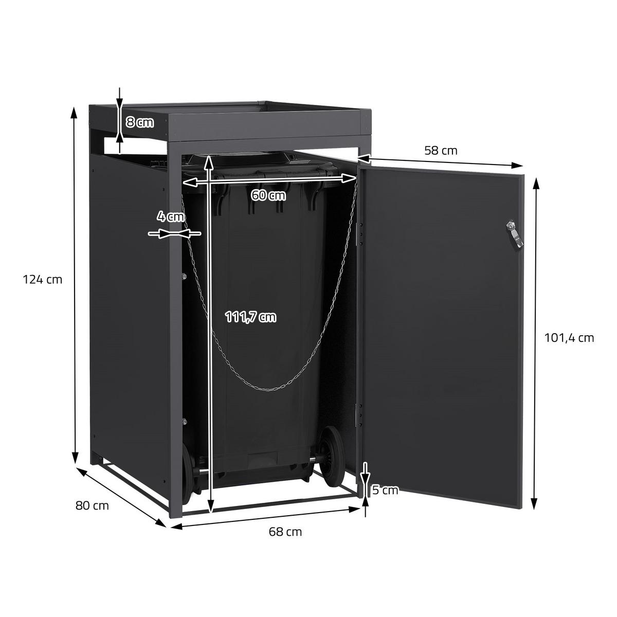 MÜLLTONNENBOX 3er mit Pflanzdach Anthrazit-Holzoptik - Braun, Metall (200/124/80cm) - ML-DESIGN