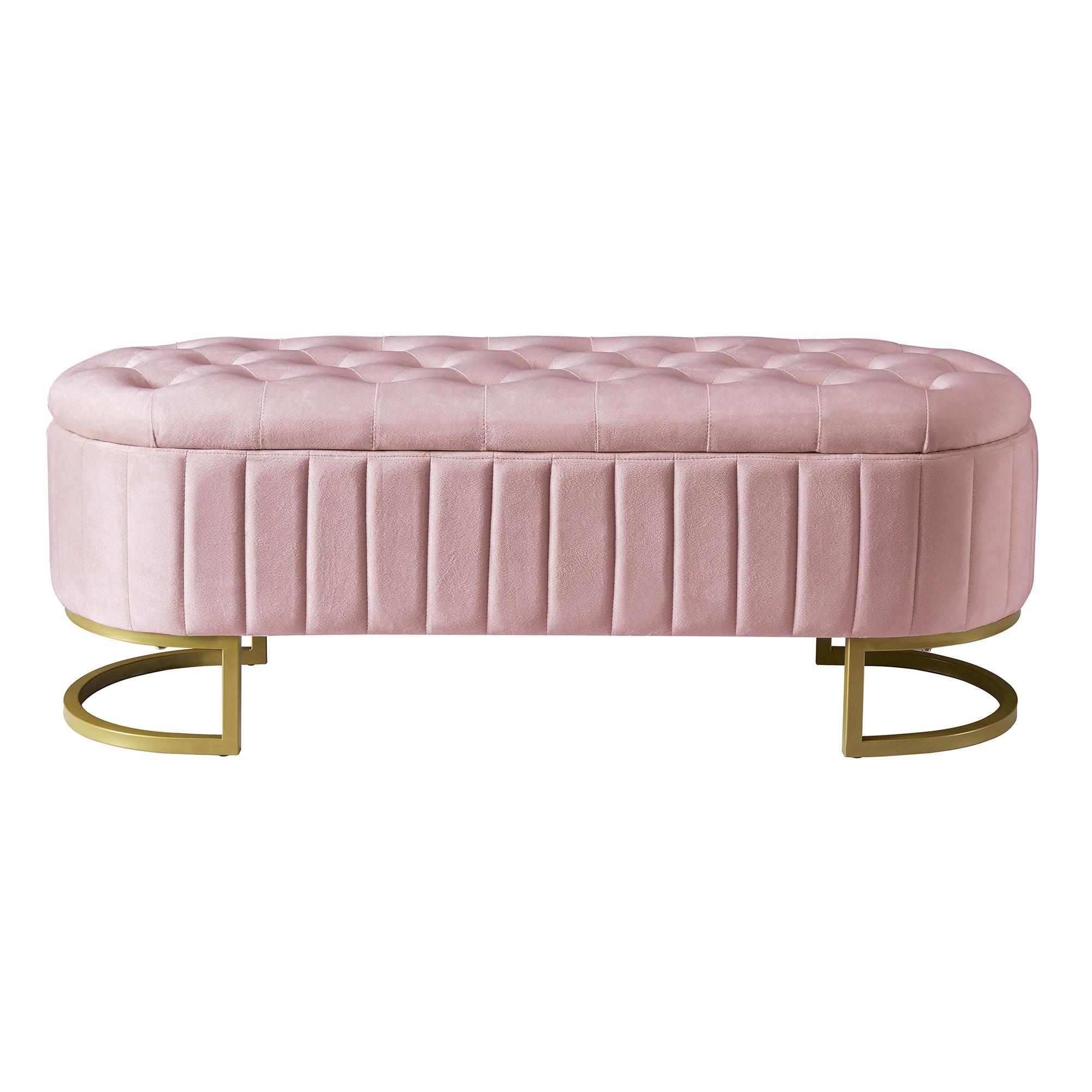 SITZBANK aus Samt Luxuriöse Polsterbank mit Stauraum & Gold-Gestell - Pink, Textil (120/43/39.9cm) - Urban Meuble