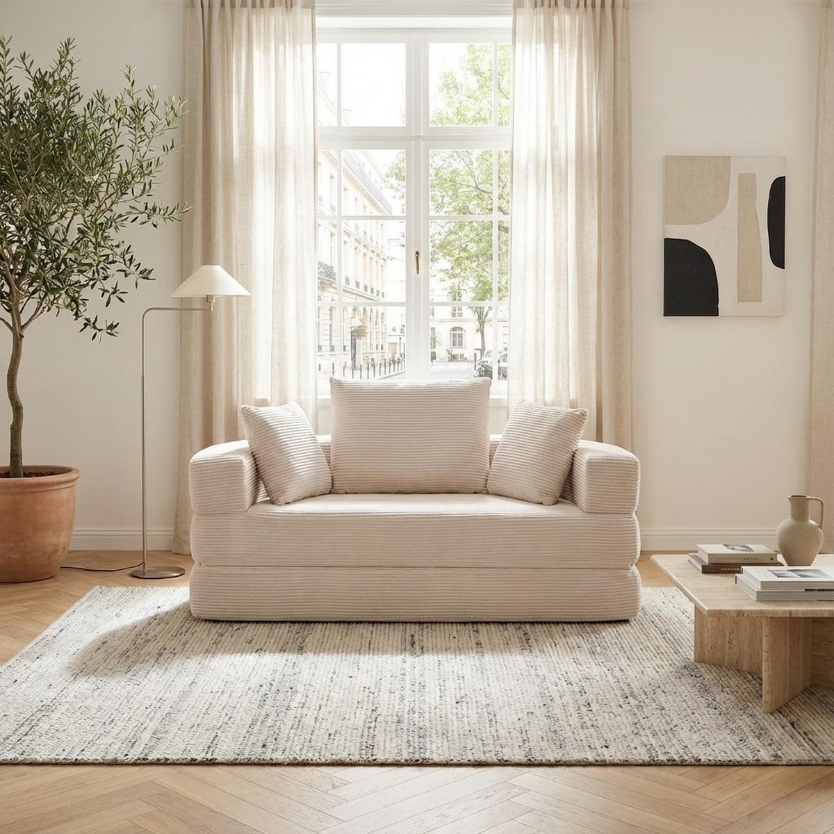 SOFABETT Klappbares Gästebett & Modulares Sofa aus weichem Cord-Stoff - Beige, Textil (173/40/176cm) - Urban Meuble