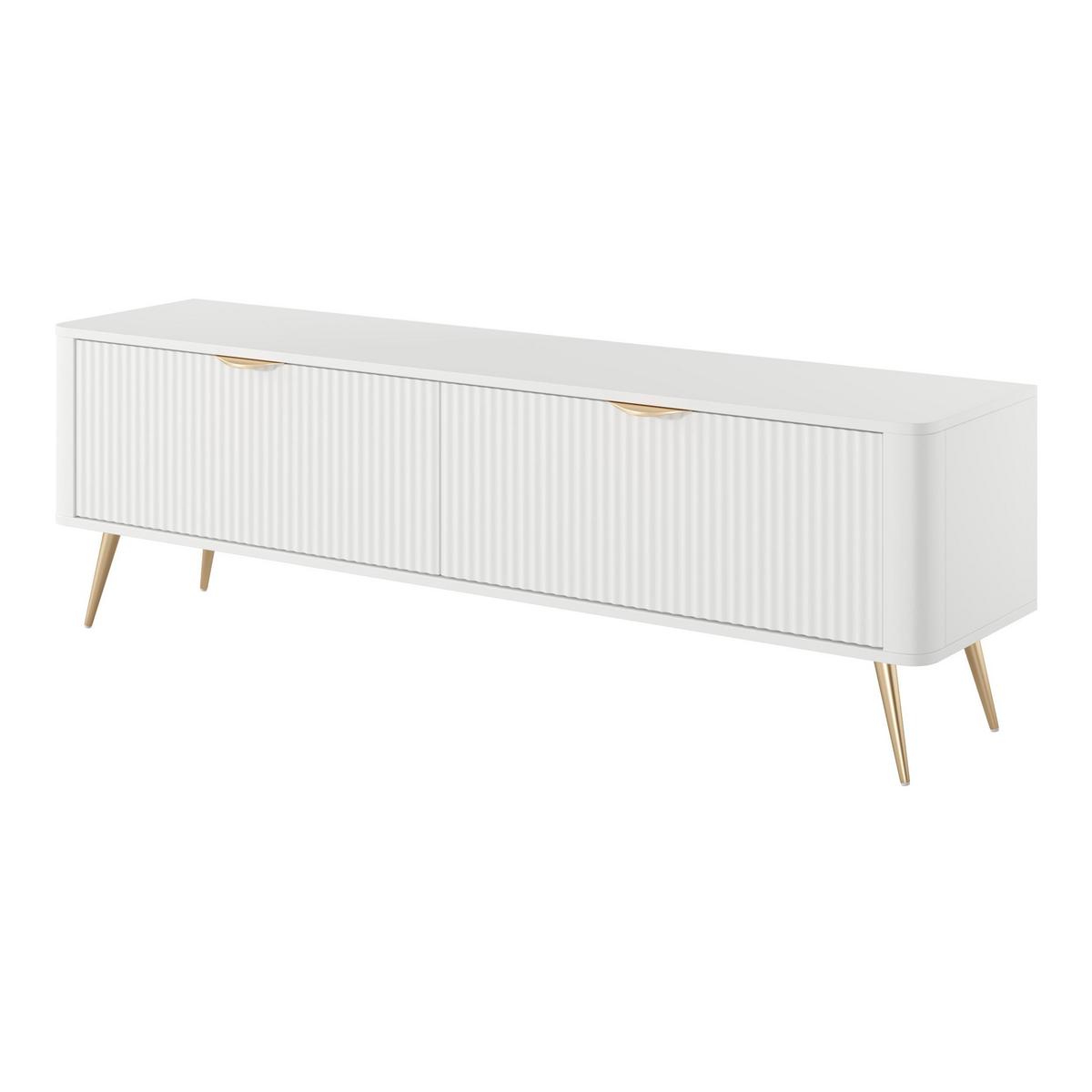 LOWBOARD Vespasia 2T Beige 163,2/51/38 cm – Geriffelte Fronten - Goldfarben/Weiß, Holzwerkstoff/Metall (163.2/51/38cm) - AX Living