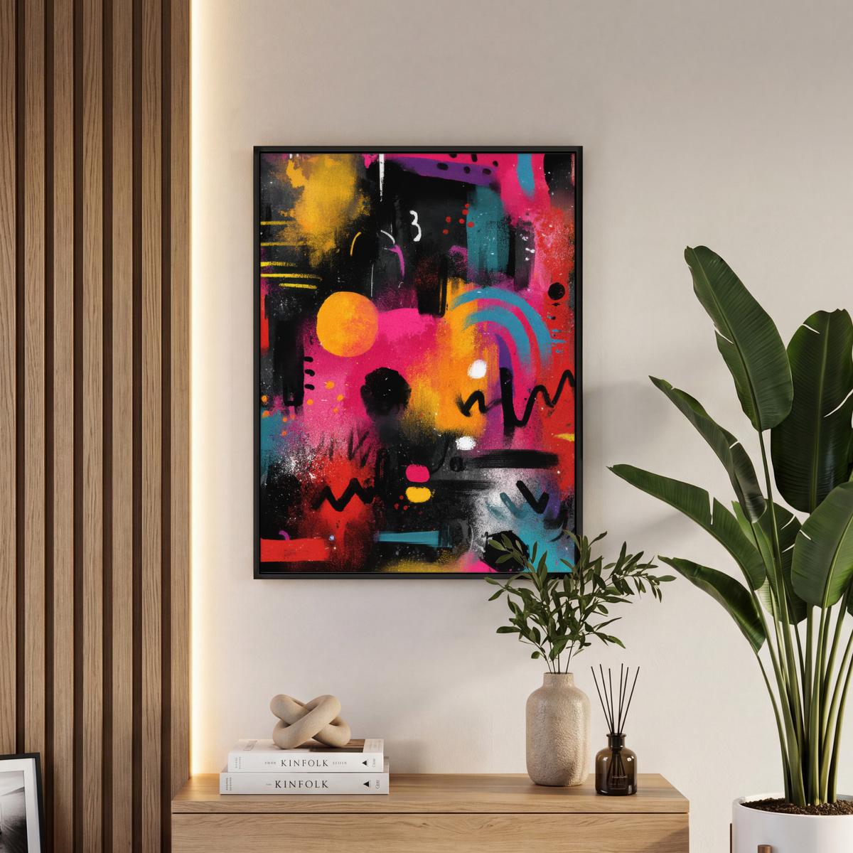 LEINWAND Bilder mit Rahmen - Farbflächen - Formen - Bunt - Abstrakt - 60x80 - Pink, Textil (60/80cm) - MuchoWow