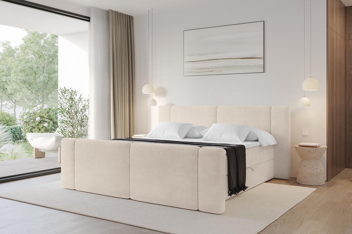 BOXBETT mit Matratze H3 - EVON Zanozek - 180x200 cm Beige - Champagner, Holzwerkstoff (180/200cm) - ALTDECOR