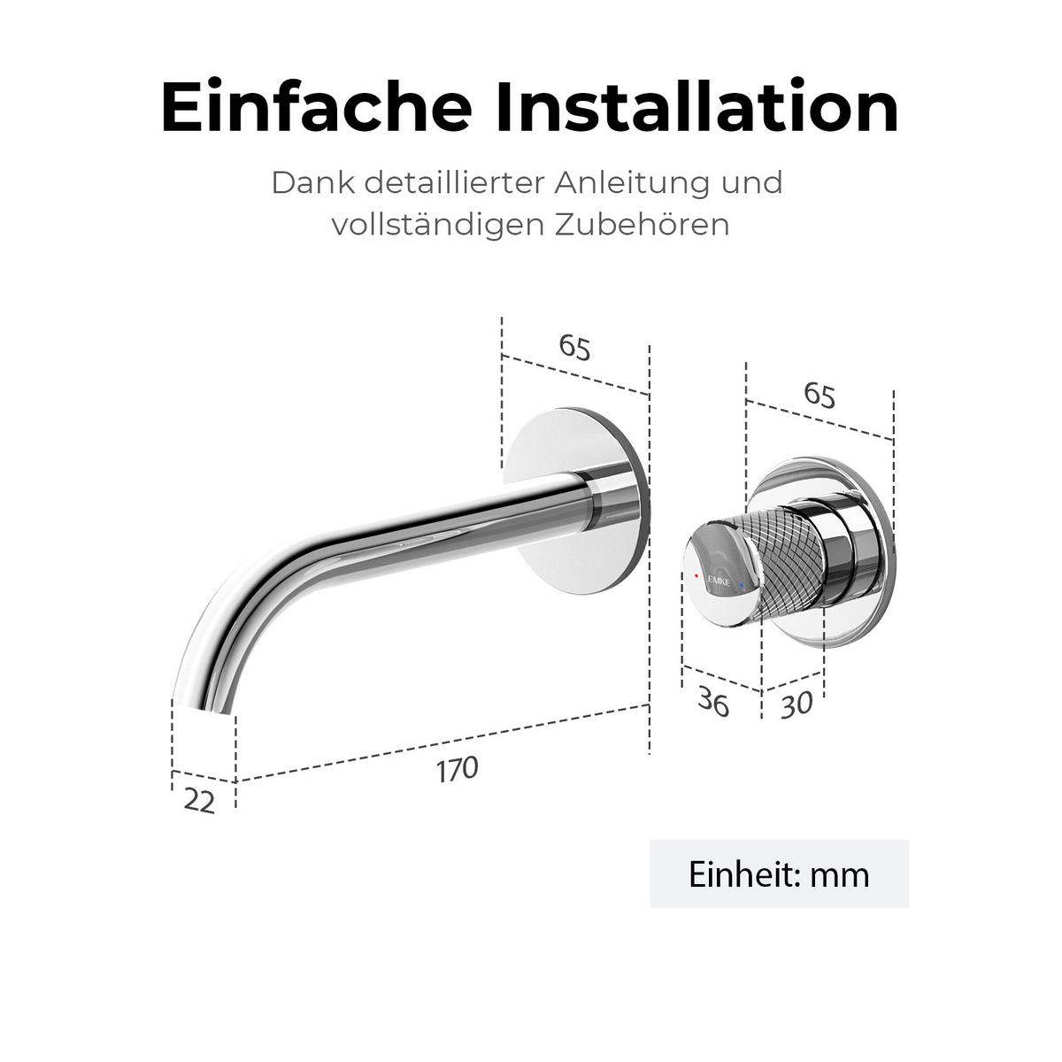 WASCHTISCHARMATUR Unterputz Chrom 28,1/14/6,5 cm - Chromfarben, Metall (14/28.1/6.5cm) - EMKE