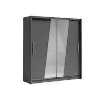 SCHWEBETÜRENSCHRANK RANOR 200/215/62,5cm 2-türig mit Spiegel Grau - Grau, Holzwerkstoff (200/215/62.5cm) - MASSENO