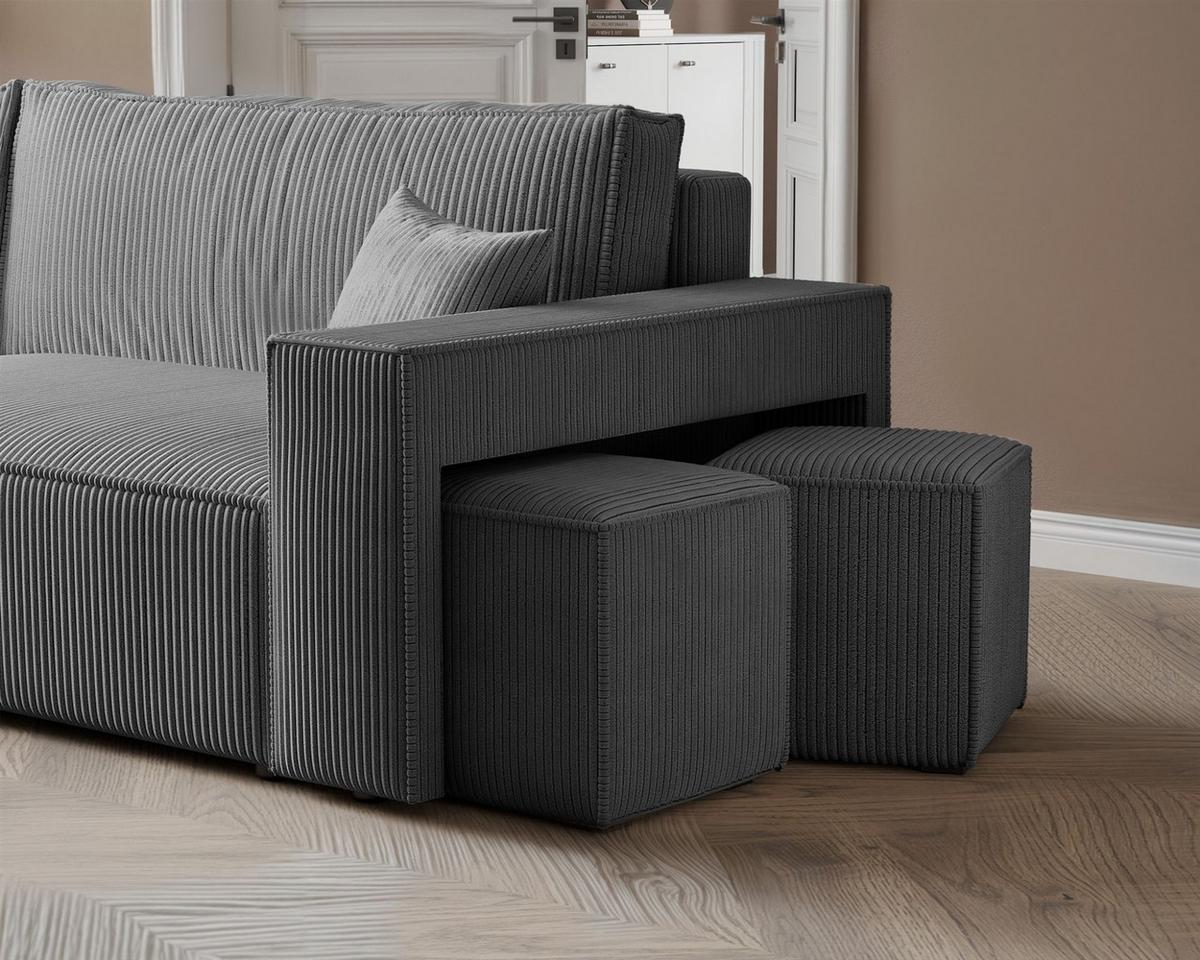 ECKSOFA Adara Inkl. Hocker - Grau, Holzwerkstoff/Textil (262/145cm) - Fun Möbel
