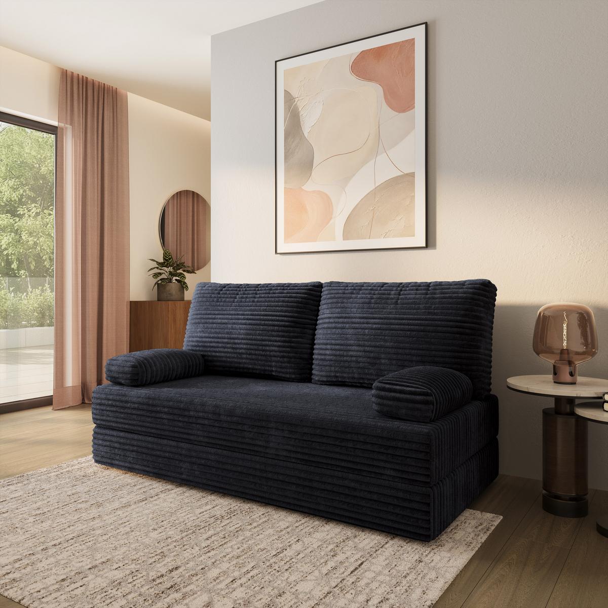 BETTSOFA SILAR aus Schaumstoff Kordstoff Schwarz Schlaffunktion - Schwarz, Textil (170/86/80cm) - MASSENO
