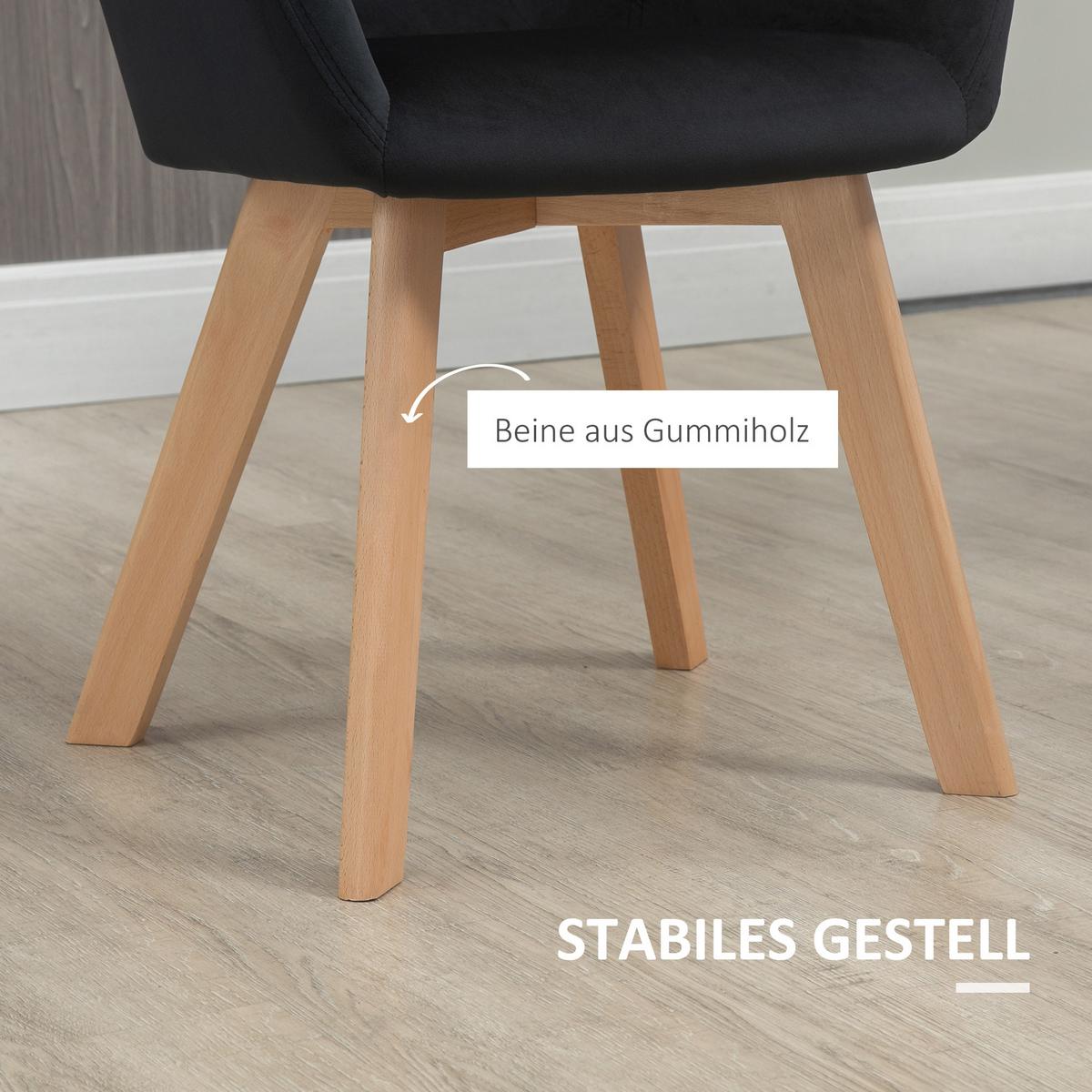 ESSZIMMERSTÜHLE 2er Set, Küchenstuhl mit Armlehne, Rückenlehne, Samtoptik - Schwarz/Naturfarben, Holz/Kunststoff (57/80/54cm) - HOMCOM