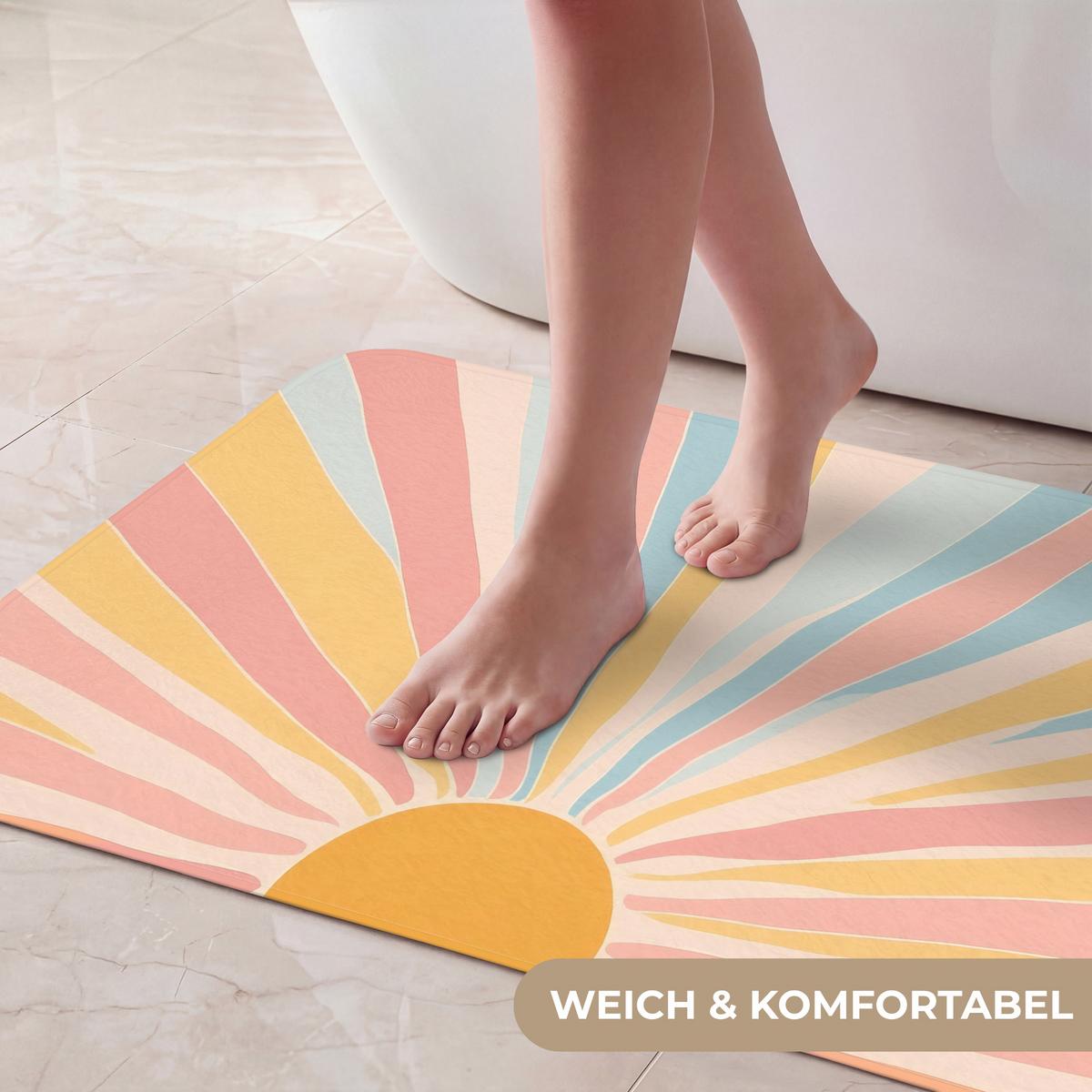 BADEMATTE Illustration - Sonne - Pastellfarben 80x50 cm - Pastellblau, Textil (80/50cm) - OnlyWow