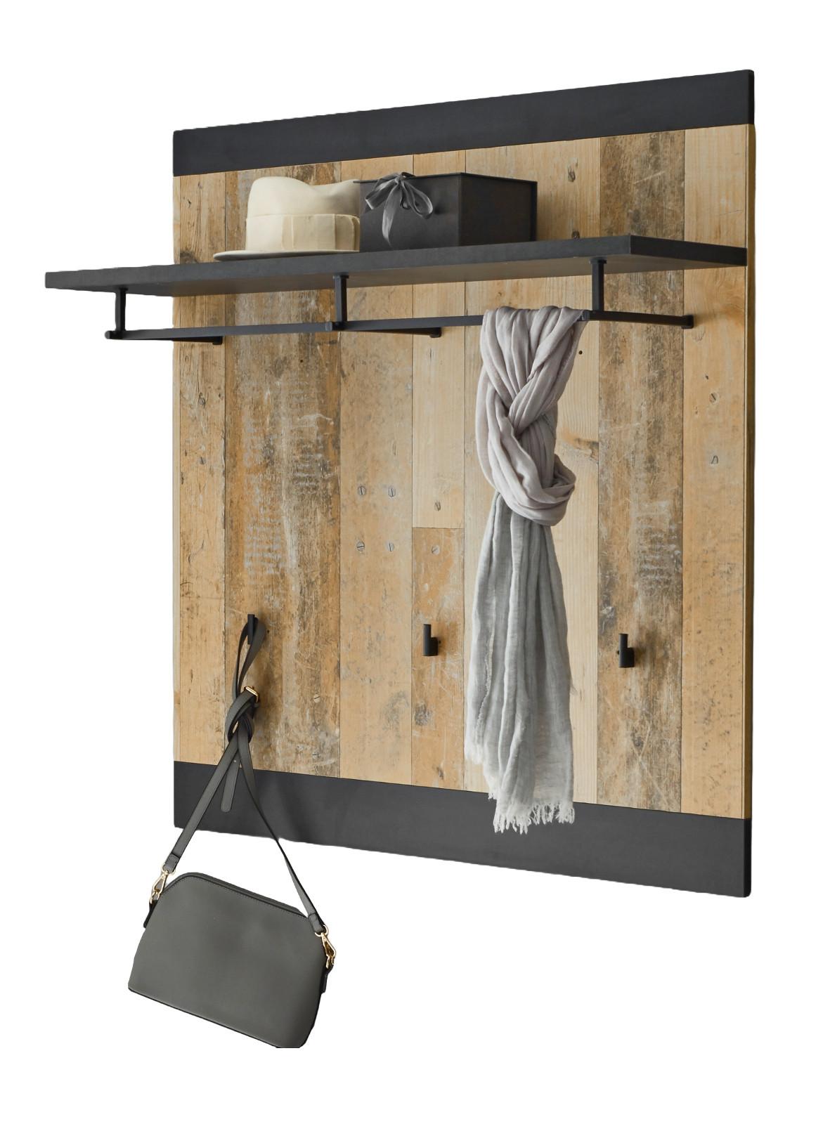 GARDEROBENPANEEL Used Wood hell, anthrazit, Wandgarderobe 92 x 100 cm - Eichefarben/Anthrazit, Holzwerkstoff (92/100/26cm) - Furn.Design