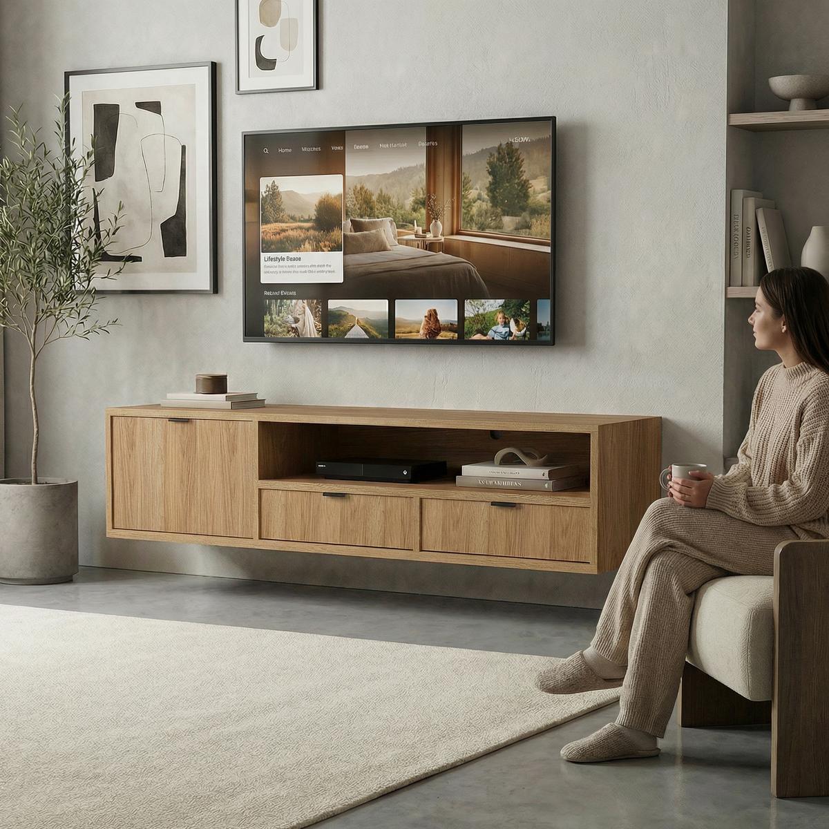 HÄNGELOWBOARD Evron mit 2 Schubladen und 1 Tür, 150 cm, Hikora Eiche - Eichefarben, Holzwerkstoff (150/35/40cm) - Beautysofa