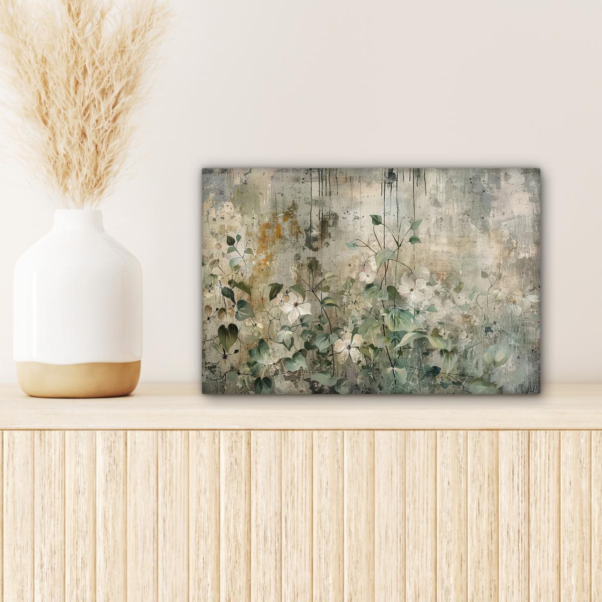 LEINWANDBILD Blumen - Blätter - Abstrakt - Modern Deko Schlafzimmer 30x20 cm - Grau, Textil (30/20cm) - MuchoWow