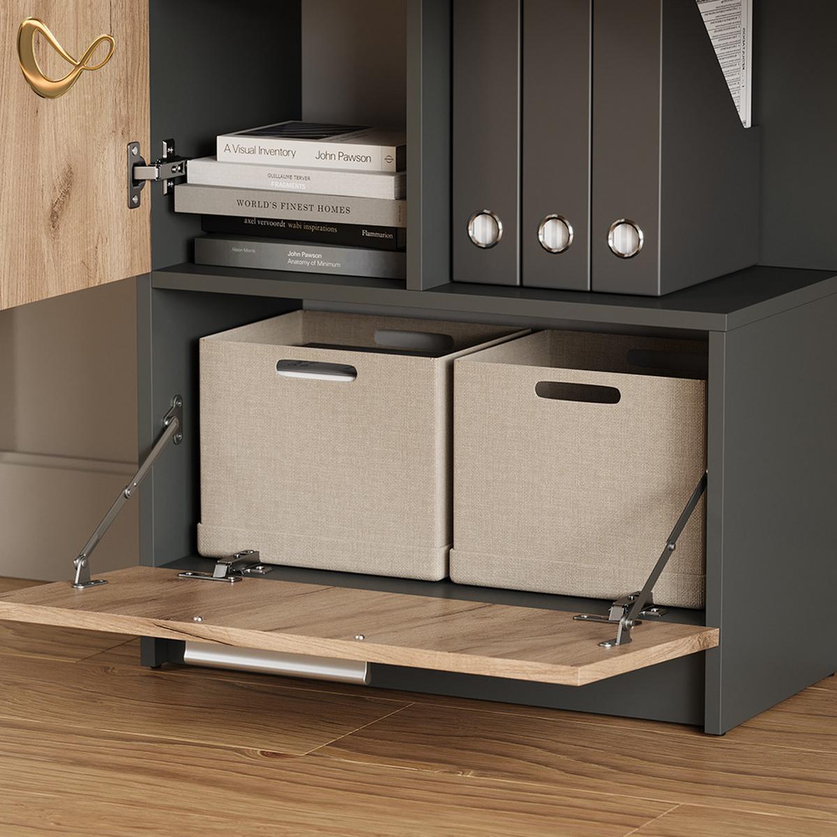 SCHREIBTISCH Lorena Anthrazit/Goldkraft Eiche 150 x 120.1 cm mit 2 Türen - Honigeiche/Anthrazit, Holzwerkstoff (59.3/150/120.1cm) - Livinity®
