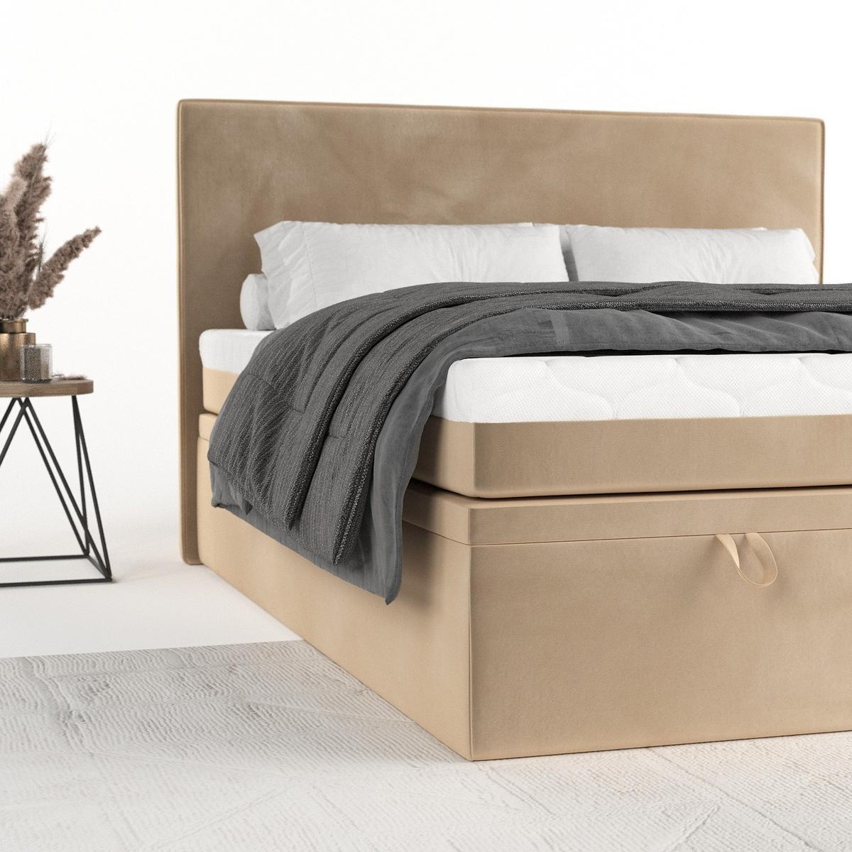 BOXBETT Zalla 180/200 cm Beige im Kronos Stoff - Beige/Schwarz, Holz/Holzwerkstoff (180/200cm) - AltaBeds