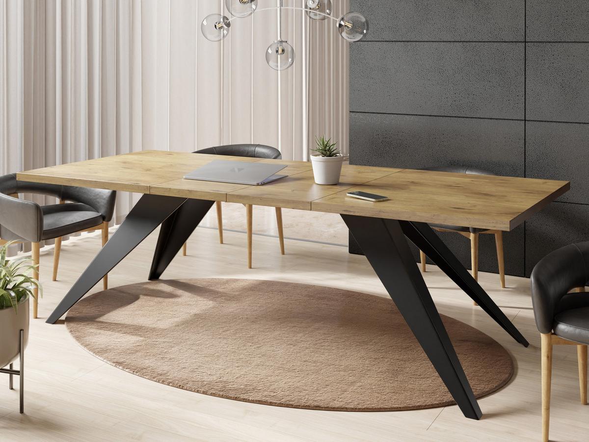 ESSTISCH Vance rechteckig ausziehbar, Lancelot Eiche 160-260/90/76 cm - Eichefarben/Schwarz, Holzwerkstoff/Metall (90/260/76cm) - WFL GROUP