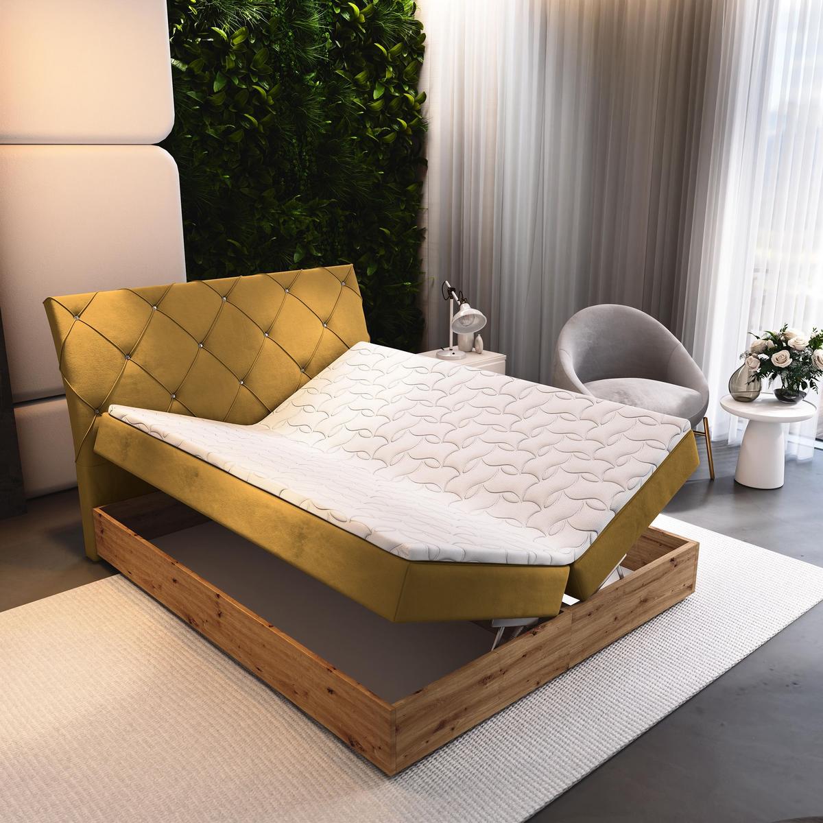 BOXBETT VELLANO 180x200 cm mit Matratze und Topper - Gelb - Gelb, Holz (180/200cm) - MASSENO
