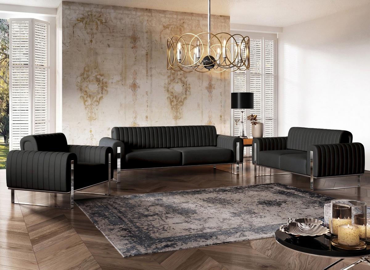 SOFA Parissa 164 cm - Silberfarben/Schwarz, Textil/Metall (164/79/92cm) - Selsey