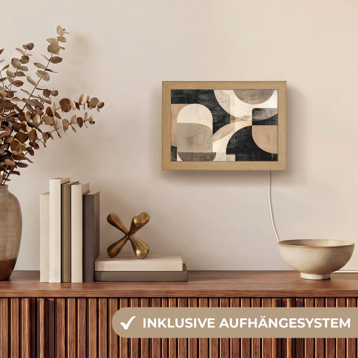 WANDLEUCHTE Abstrakt - Formen - Modern - Beige 20x15 cm - Grau, Holzwerkstoff (20/15/8cm) - OnlyWow