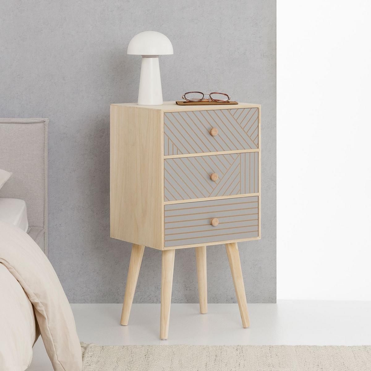 NACHTTISCH PELO grau, natur - Grau, Holz (35/67/29cm) - IDIMEX